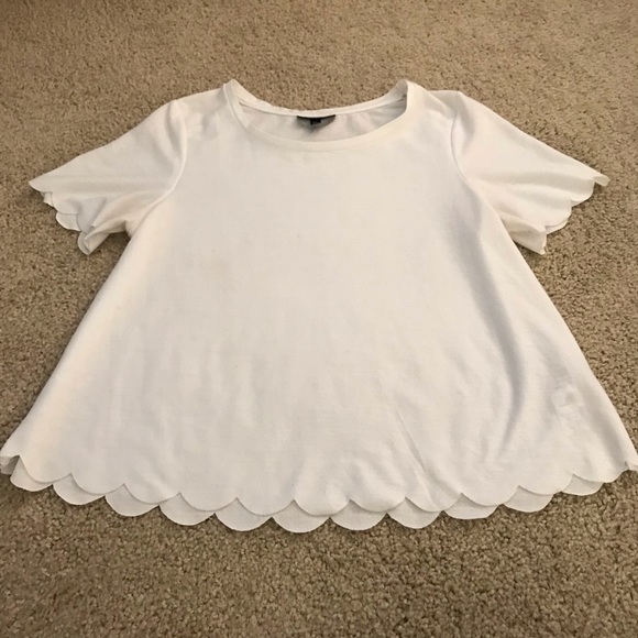 Topshop Tops - Topshop Scalloped White Tee